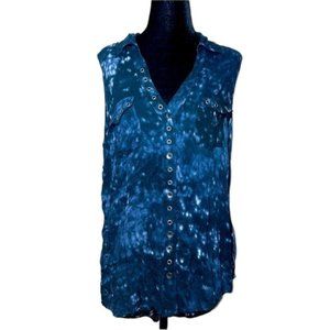 Rock & Republic Women’s Tunic Button Up Sheer Dark Blue Tank Blouse Size Large